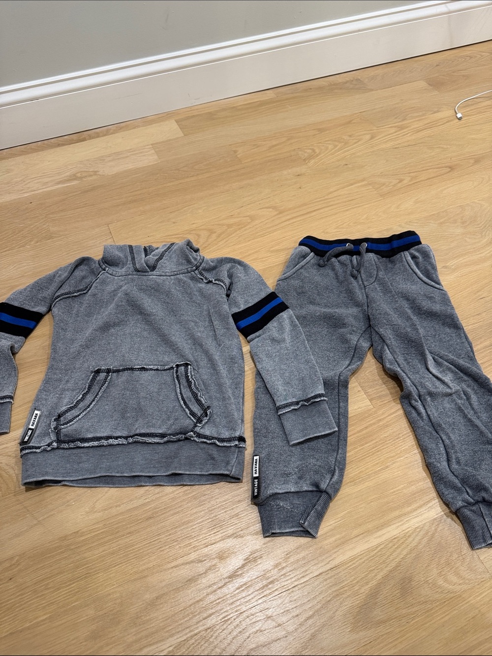 Vintage Havana Kids Gray Sweatpants & Hoodie with Blue Stripe Trim